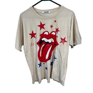 Rolling Stones Graphic T-Shirt By Daydreamer XS Beige Red & Blue Stars